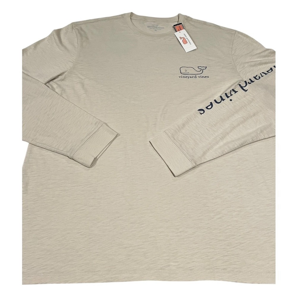 NWT Vineyard Vines Slub Vintage Whale Long Sleeve Tee Stone Beige Men's‎ XL